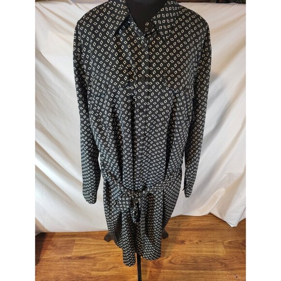 Lauren Ralph Lauren Size 20W Black Geometric Button Front Shirt Dress Tie - Picture 1 of 8